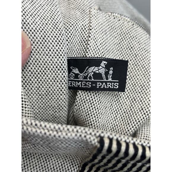 Hermès Fourre-Tout Messenger Bag Gray Cotton Canvas Black Stripe Made in France - Picture 3 of 16